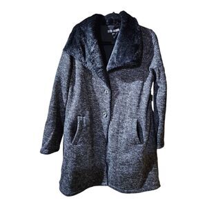 STEVE MADDEN Charcoal Heather Faux Fur Fleece‎ Button-Up Coat - Size XL